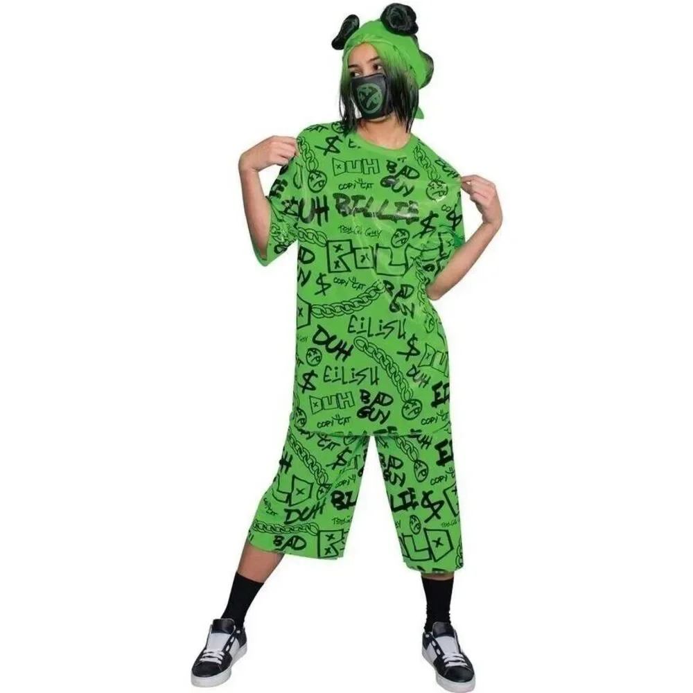 Billie Eilish Kids Costume – Big Green Outfit w/ Mask Headwrap, Child L (10-12) - Picture 9 of 14